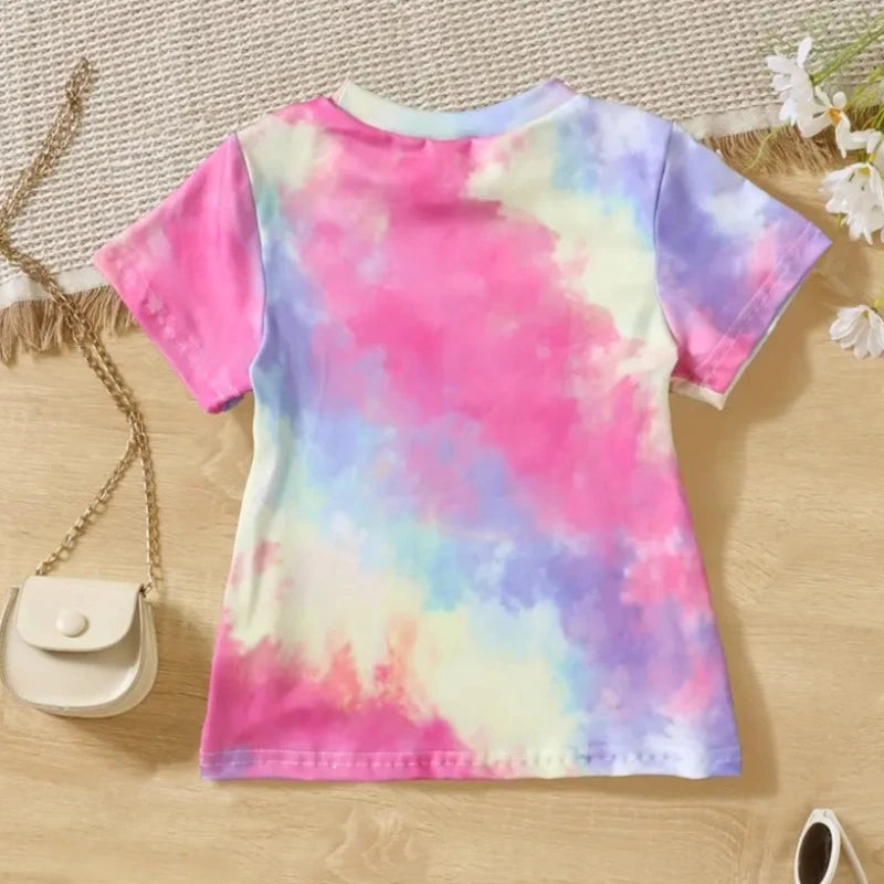 Koszulka dziewczęca tie-dye z krótkim rękawem - Miziu.pl