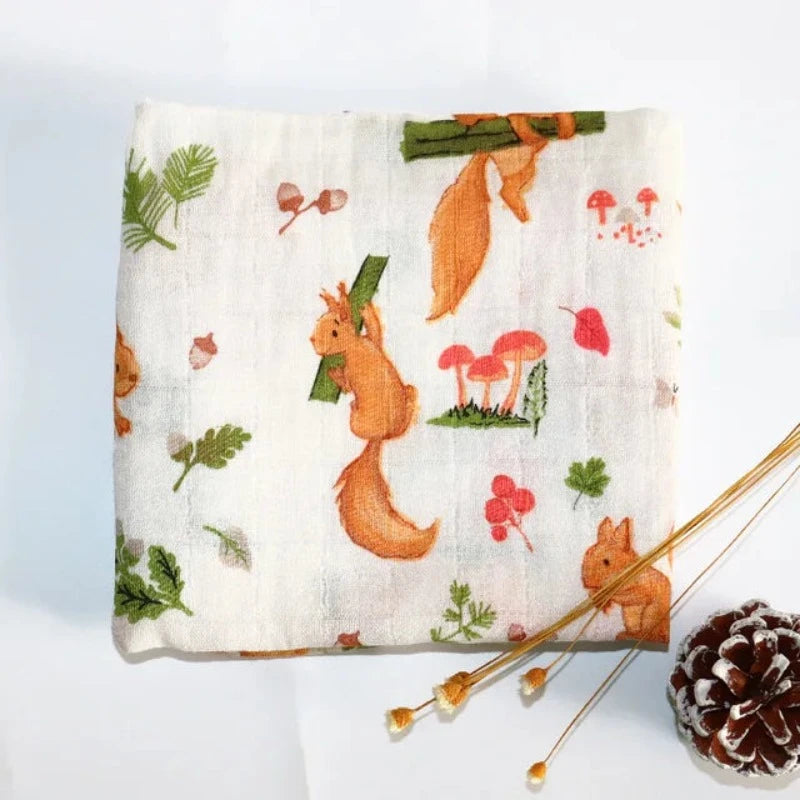 Bambusowy kocyk muślinowy 60x60cm Wiewiórki