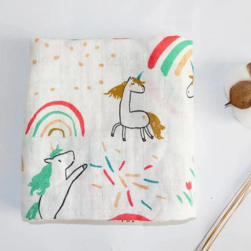 Bambusowy kocyk muślinowy 60x60cm Jednorożce