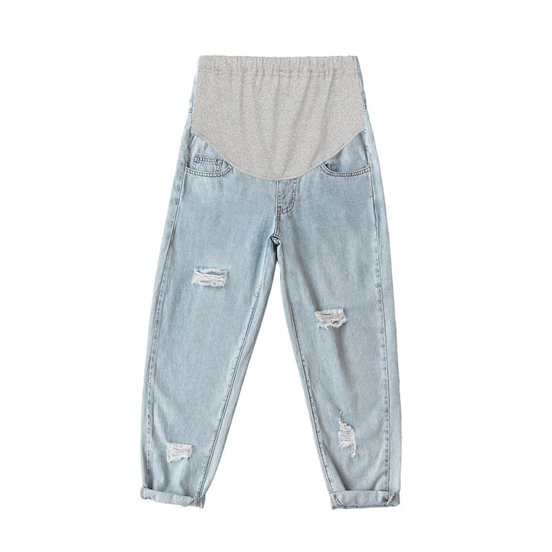 Spodnie ciążowe mom jeans z przetarciami - Miziu.pl