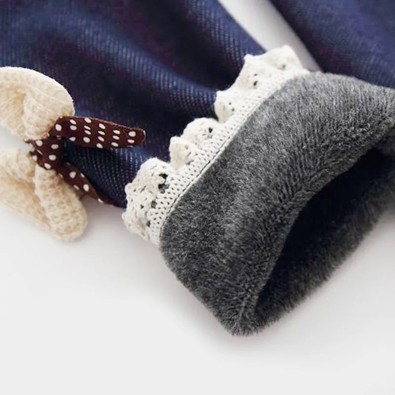 Ocieplane legginsy dziewczęce imitujące jeans - Miziu.pl