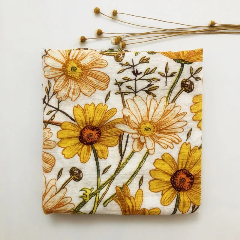 Bambusowy kocyk muślinowy 60x60cm Żółte kwiatki