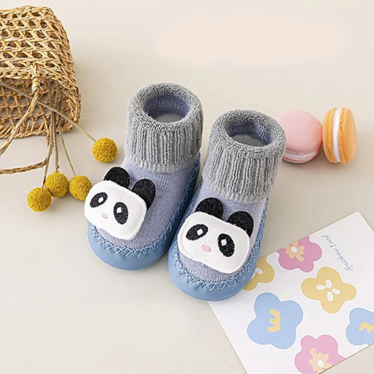 Buciki niemowlęce ze skarpetką i zwierzątkami Niebieski