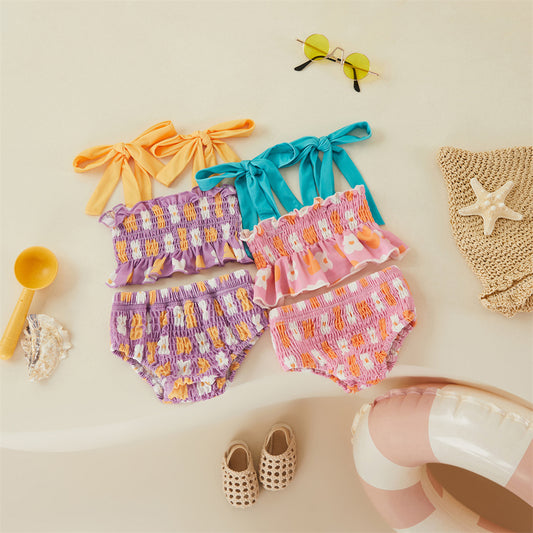 Dwuczęściowy niemowlęcy kostium kąpielowy w kontrastowe kwiaty Dwuczęściowy niemowlęcy kostium kąpielowy w kontrastowe kwiaty