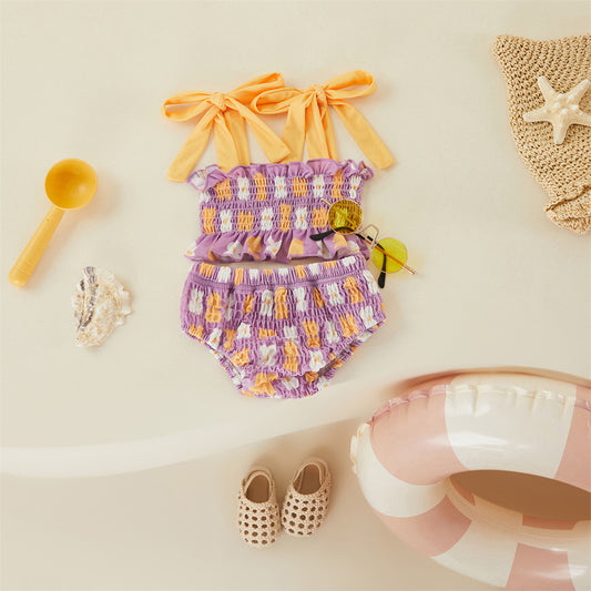 Dwuczęściowy niemowlęcy kostium kąpielowy w kontrastowe kwiaty Dwuczęściowy niemowlęcy kostium kąpielowy w kontrastowe kwiaty