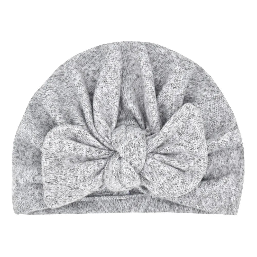 Czapeczka niemowlęca turban z kokardką Szary Uniwersalny