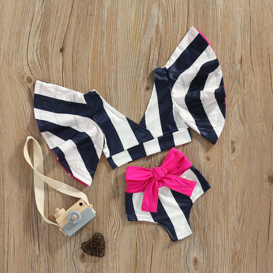 Śliczny dwuczęściowy strój kąpielowy dla dziewczynek w paski Śliczny dwuczęściowy strój kąpielowy dla dziewczynek w paski Biały