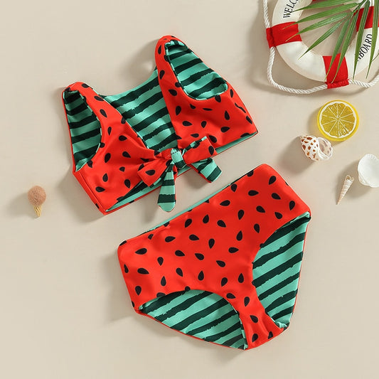 Śliczny dwustronny kostium kąpielowy dla dziewczynki z motywem arbuza Śliczny dwustronny kostium kąpielowy dla dziewczynki z motywem arbuza Czerwony