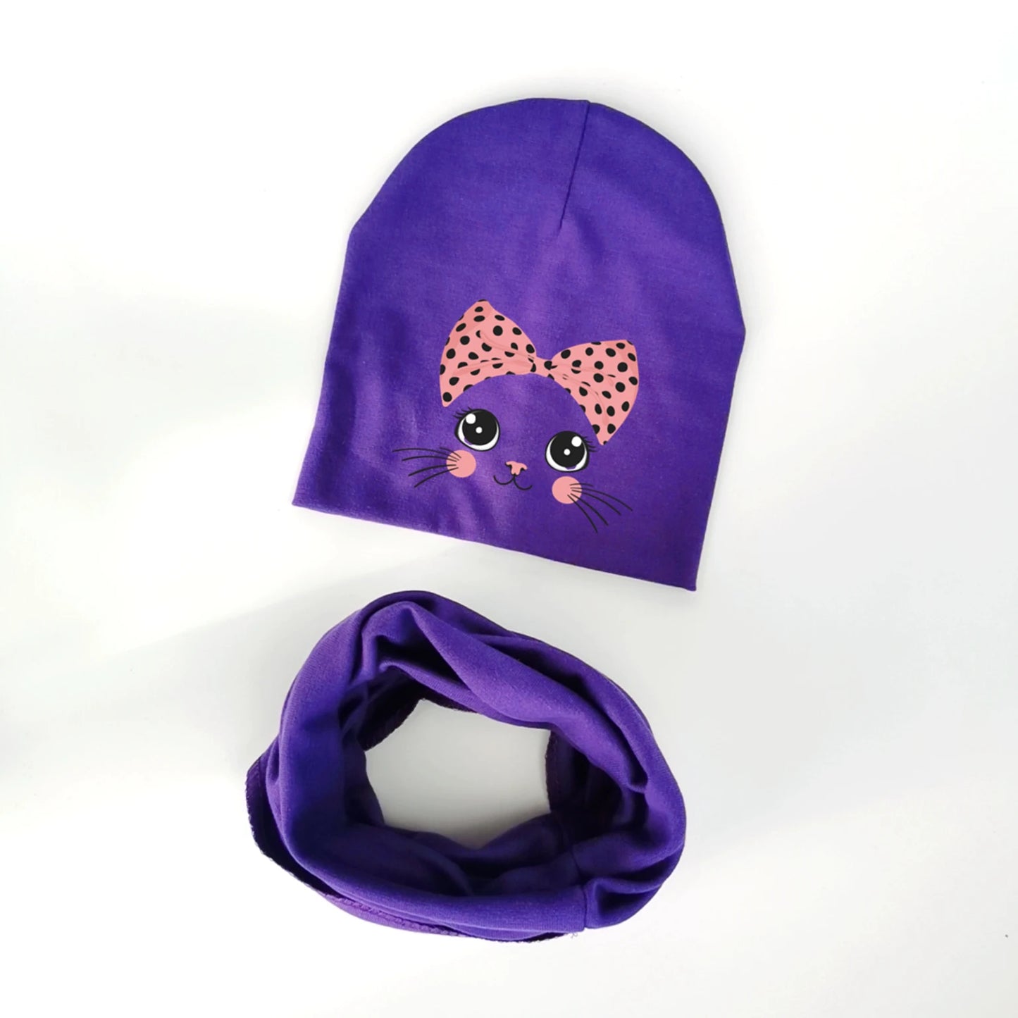 Wiosenna czapka dziewczęca w zestawie z kominem Fioletowy 52-54cm