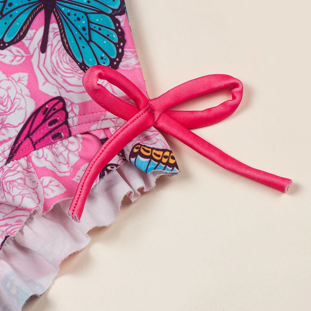 Jednoczęściowy strój kąpielowy dla dziewczynki z długim rękawem w motylki