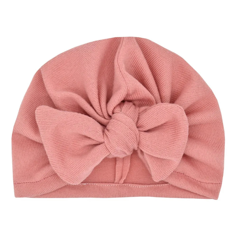 Czapeczka niemowlęca turban z kokardką Ciemnyróżowy Uniwersalny