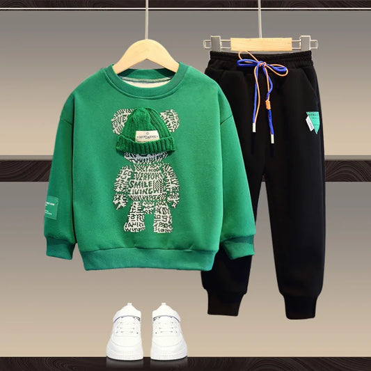 Komplet chłopięcy z bluzą crewneck z misiem Komplet chłopięcy z bluzą crewneck z misiem Zielony