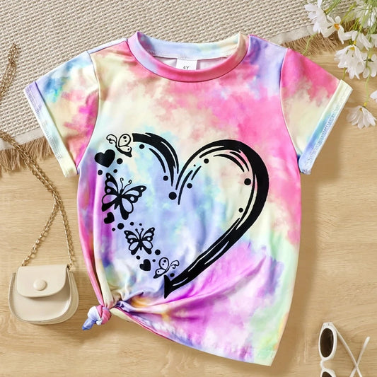 Koszulka dziewczęca tie-dye z krótkim rękawem Koszulka dziewczęca tie-dye z krótkim rękawem Różowy