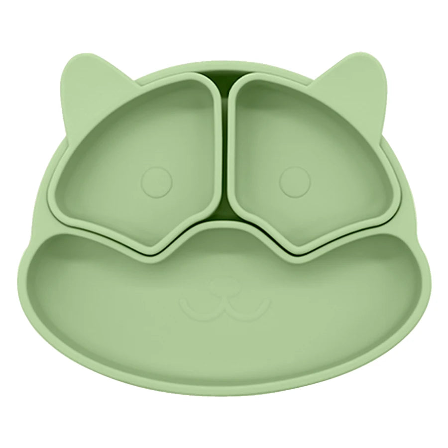 Silikonowy talerzyk w kształcie kotka z przegródkami Silikonowy talerzyk w kształcie kotka z przegródkami Zielony 18x15.5cm