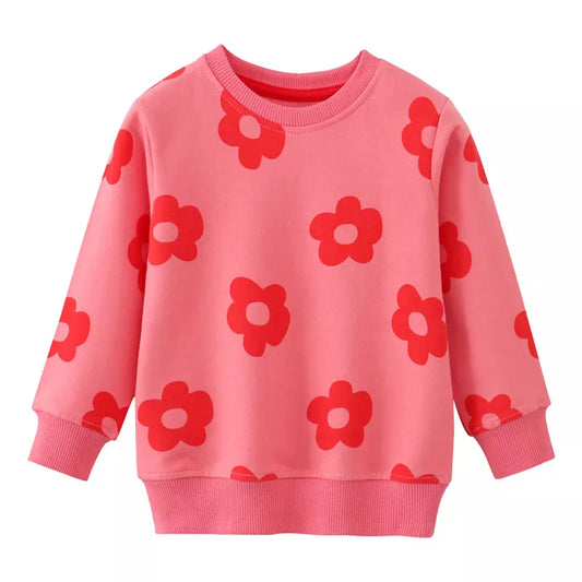 Bluza dziewczęca typu crewneck w kwiatki Bluza dziewczęca typu crewneck w kwiatki Różowy