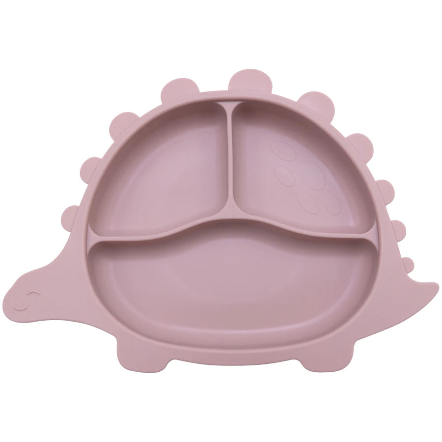 Silikonowy talerzyk w kształcie dinozaura z przegródkami Silikonowy talerzyk w kształcie dinozaura z przegródkami Jasnyróżowy 26.5x19cm