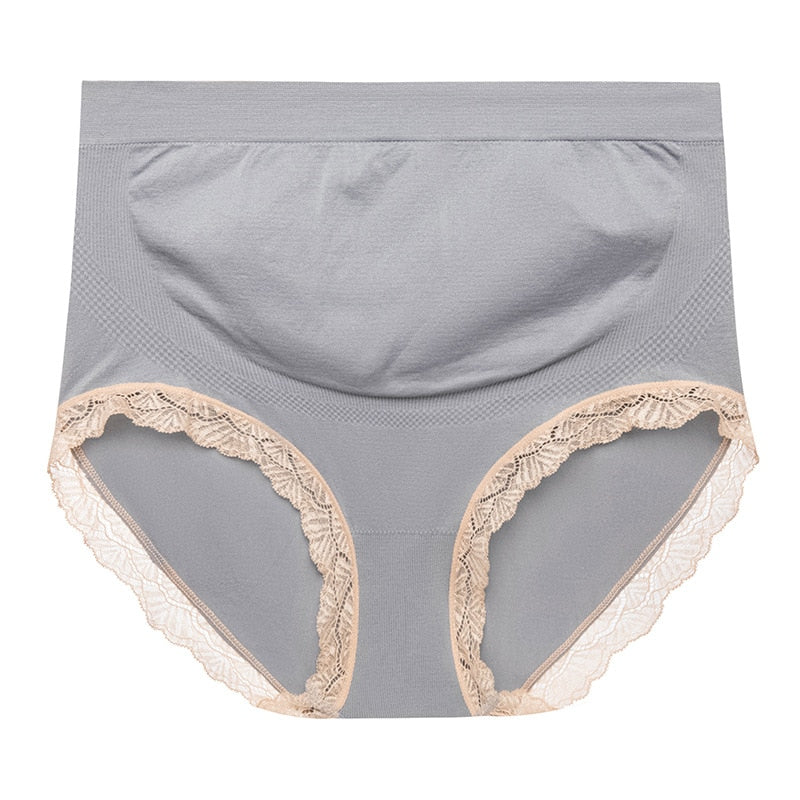 Majtki ciążowe wysoki stan z ozdobną koronką Szary