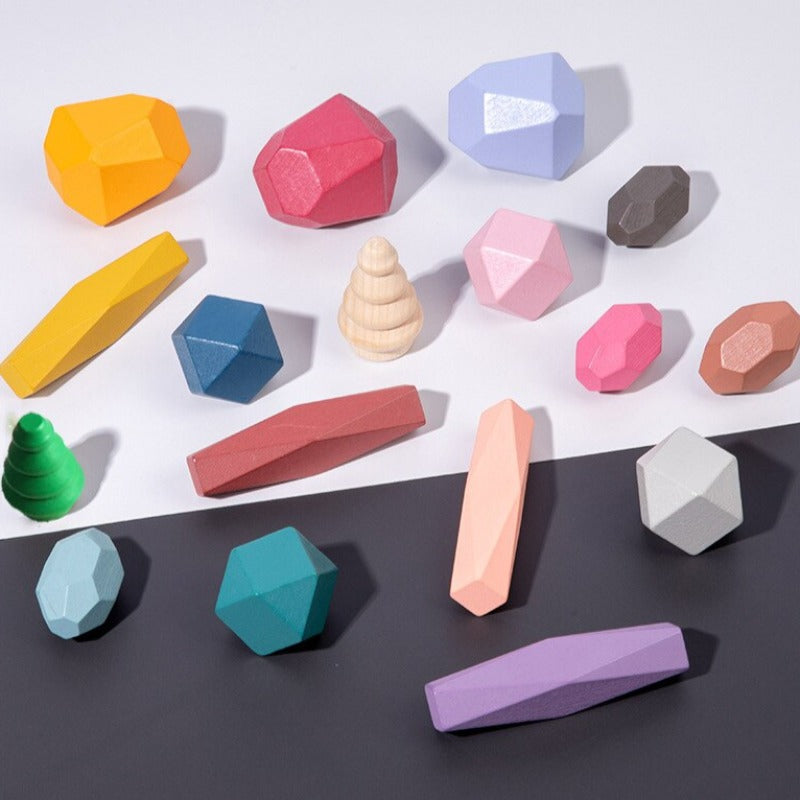 Zabawka drewniana kolorowe klocki figurki 3D