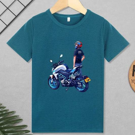 Koszulka chłopięca z krótkim rękawem i motocyklistą Koszulka chłopięca z krótkim rękawem i motocyklistą Niebieski