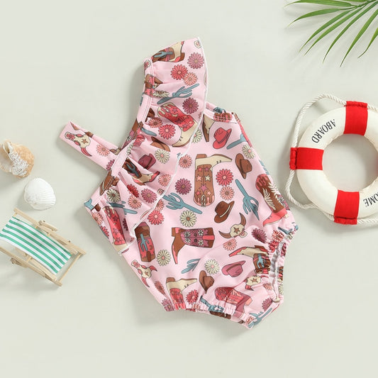 Jednoczęściowy strój kąpielowy dla niemowląt z falbanką Jednoczęściowy strój kąpielowy dla niemowląt z falbanką