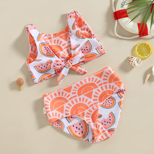 Dwustronny kostium kąpielowy dla dziewczynek w jasnych kolorach Dwustronny kostium kąpielowy dla dziewczynek w jasnych kolorach Pomarańczowy