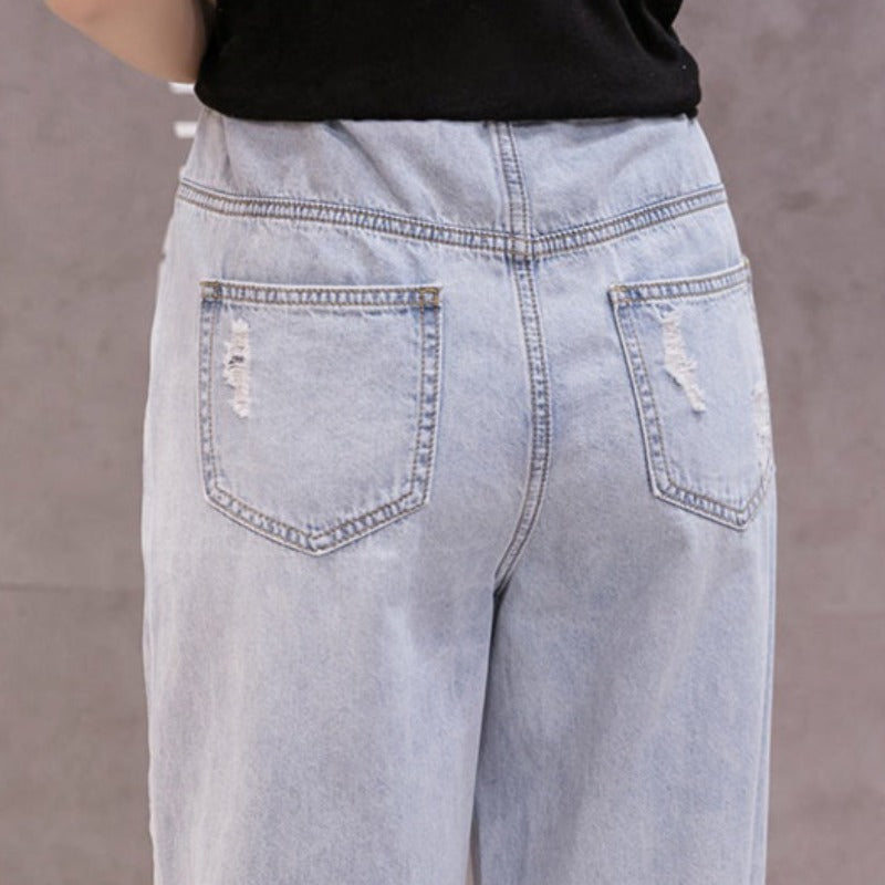 Spodnie ciążowe mom jeans z przetarciami - Miziu.pl