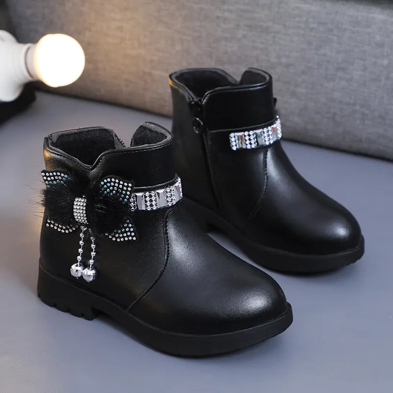 Buty dziewczęce skórzane botki z ociepleniem