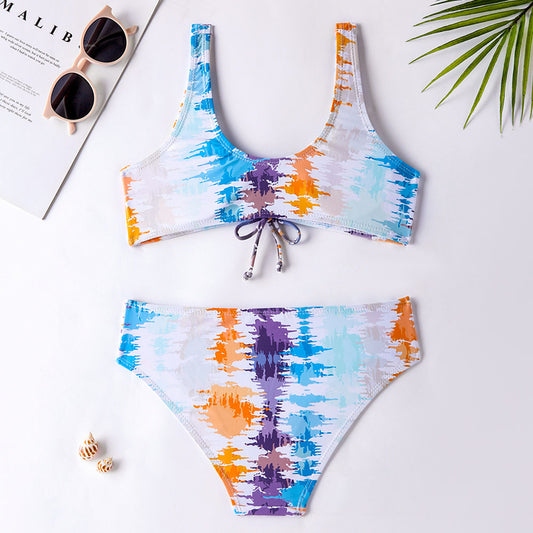 Kolorowy dwuczęściowy strój kąpielowy dla dziewczynek z wiązaniem Kolorowy dwuczęściowy strój kąpielowy dla dziewczynek z wiązaniem