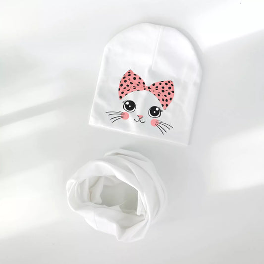 Wiosenna czapka dziewczęca w zestawie z kominem Wiosenna czapka dziewczęca w zestawie z kominem