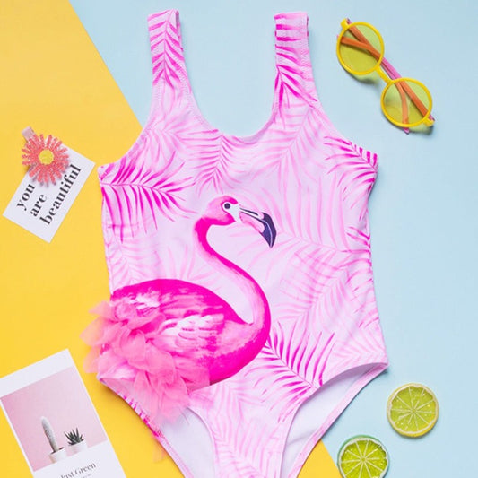 Uroczy jednoczęściowy kostium dla dziewczynek z motywem flaminga Uroczy jednoczęściowy kostium dla dziewczynek z motywem flaminga Różowy