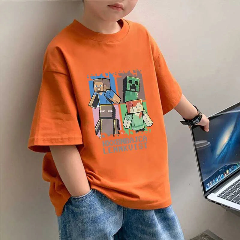 Chłopięca koszulka z krótkim rękawem i motywem minecraft Pomarańczowy