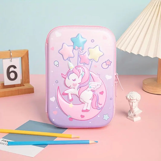 Piórnik dziewczęcy z trójwymiarowym jednorożcem Piórnik dziewczęcy z trójwymiarowym jednorożcem