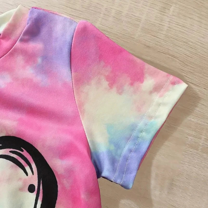 Koszulka dziewczęca tie-dye z krótkim rękawem - Miziu.pl