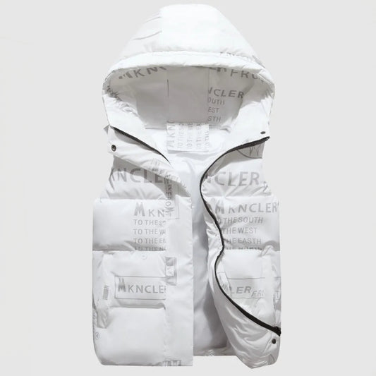 Bezrękawnik dziewczęcy puchowy z nadrukiem i kapturem Bezrękawnik dziewczęcy puchowy z nadrukiem i kapturem