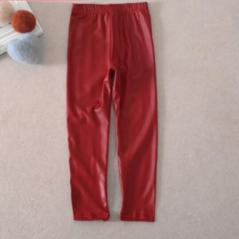 Legginsy dziewczęce z imitacji skóry - Miziu.pl