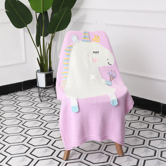 Koc dzianinowy jednorożec Koc dzianinowy jednorożec Pudrowy róż