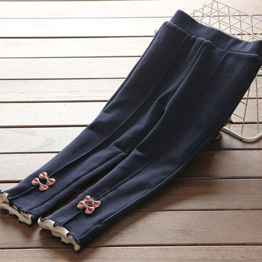 Bawełniane legginsy ocieplane z kokardką Bawełniane legginsy ocieplane z kokardką