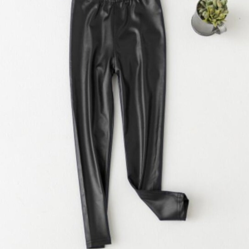 Legginsy dziewczęce z imitacji skóry - Miziu.pl