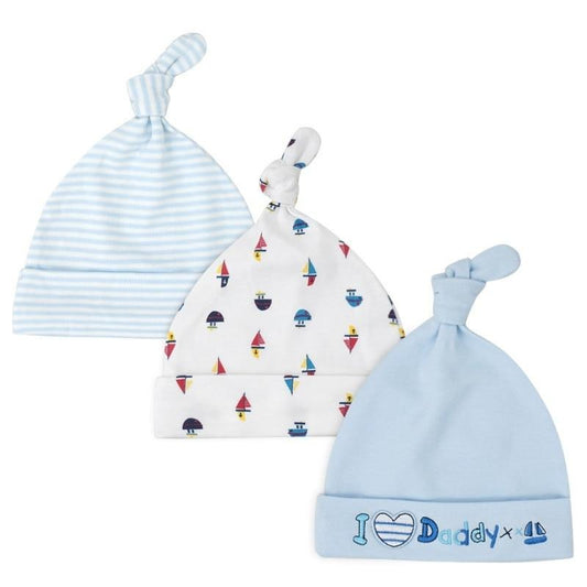 Komplet 3 bawełnianych czapeczek z wiązanym supełkiem Komplet 3 bawełnianych czapeczek z wiązanym supełkiem