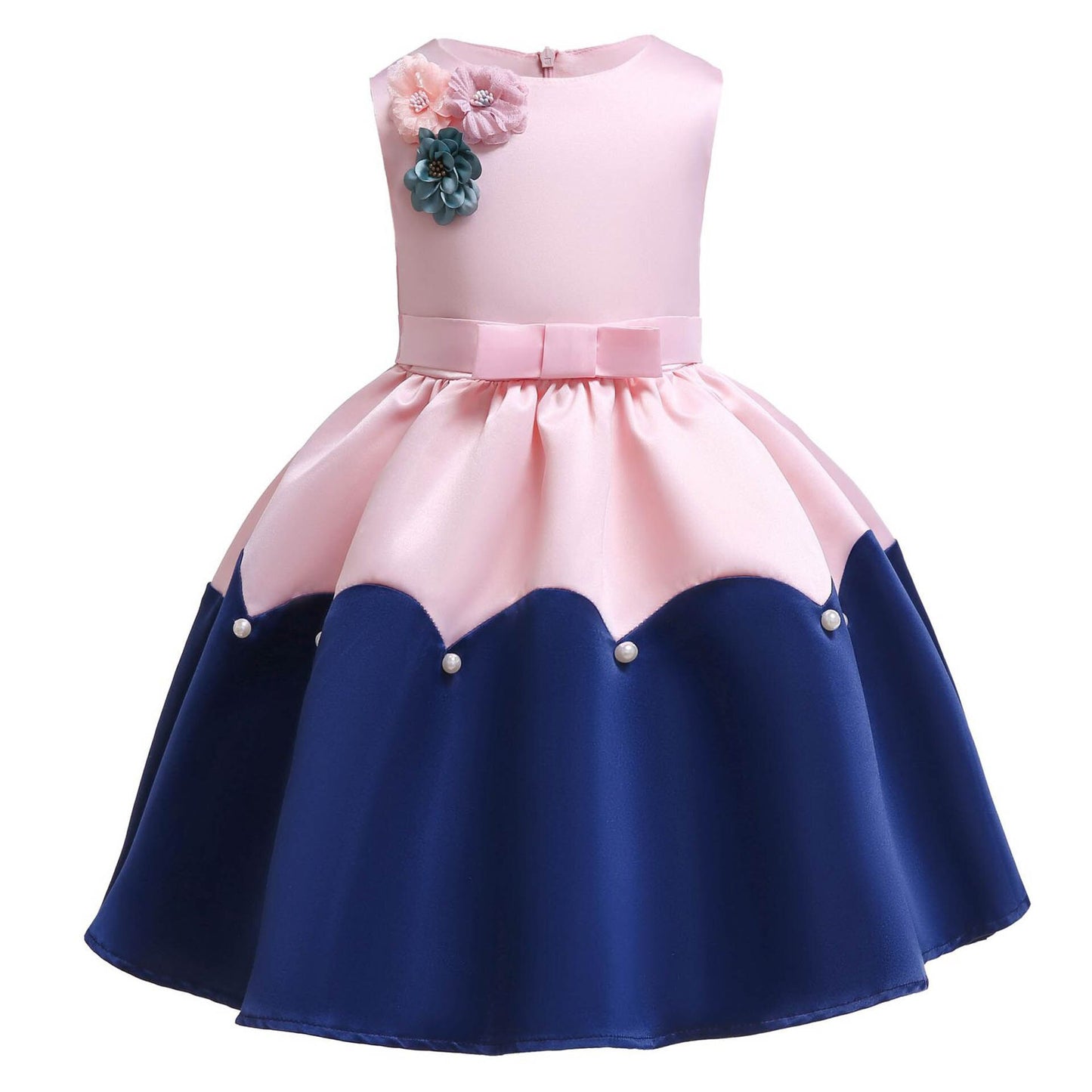 Elegancka różowo - granatowa sukienka wizytowa dla dziewczynek Różowo-granatowa