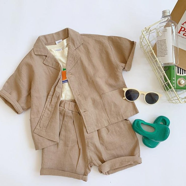 Wakacyjny komplet z koszulą Beżowy