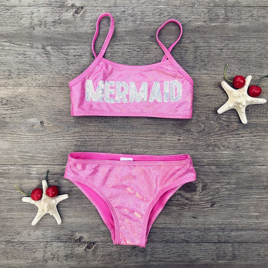 Dwuczęściowy błyszczący kostium kąpielowy dla dziewczynki Dwuczęściowy błyszczący kostium kąpielowy dla dziewczynki