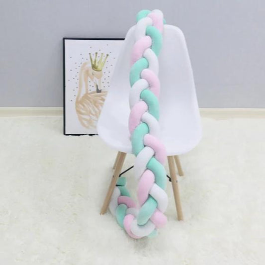 Ochraniacz do łóżeczka warkocz z 3 pasm Ochraniacz do łóżeczka warkocz z 3 pasm Zielony, Różowy, Biały - 300 cm