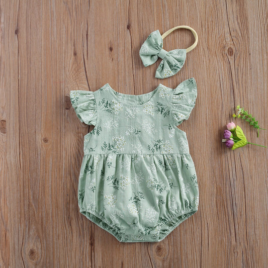 Niemowlęce body w kwiatuszki z falbankami na rękawach Niemowlęce body w kwiatuszki z falbankami na rękawach