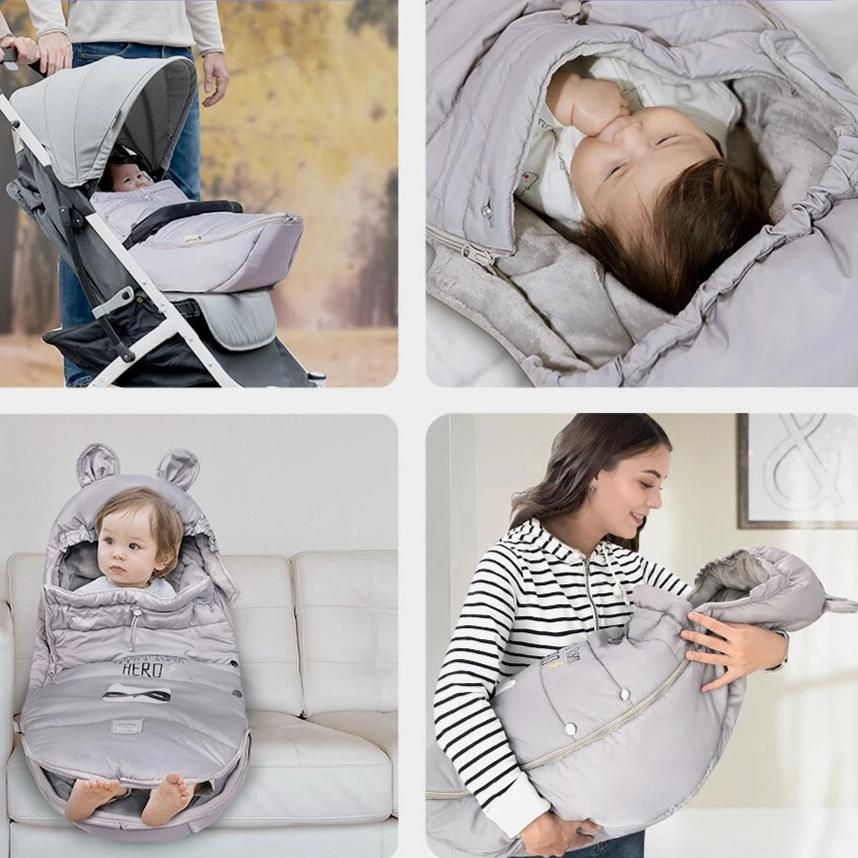 Zimowy śpiworek z uszkami do wózka