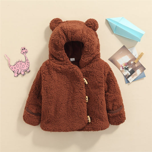 Niemowlęca kurtka polarowa z kapturem z motywem misia Niemowlęca kurtka polarowa z kapturem z motywem misia