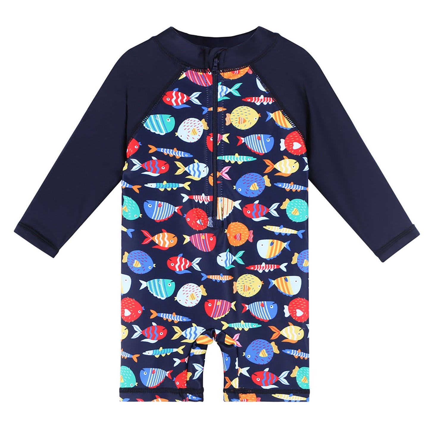 Jednoczęściowy strój kąpielowy dla dziewczynki z motywem rybek z długim rękawem Rybki