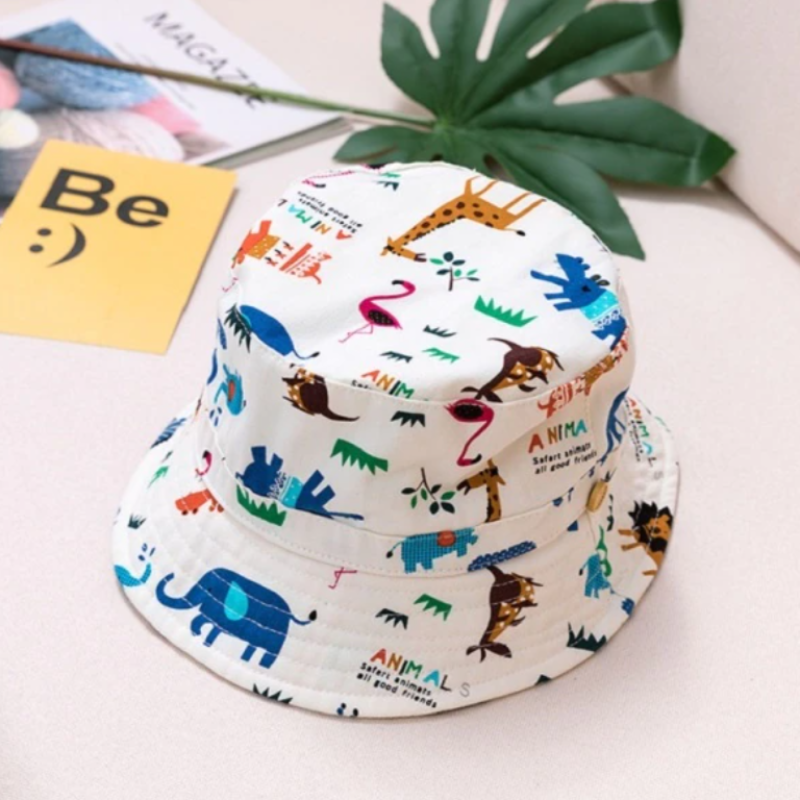 Kapelusz niemowlęcy ze wzorkiem w zwierzątka na lato Biały ze zwierzątkami