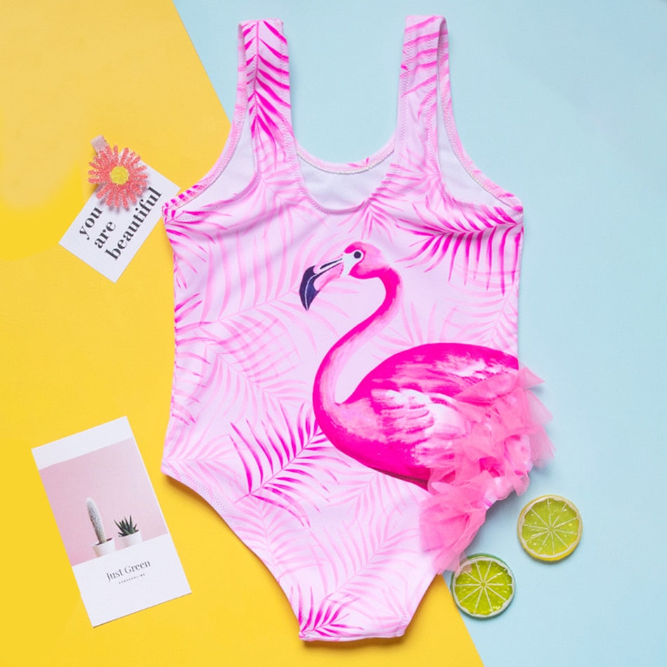 Uroczy jednoczęściowy kostium dla dziewczynek z motywem flaminga - Miziu.pl