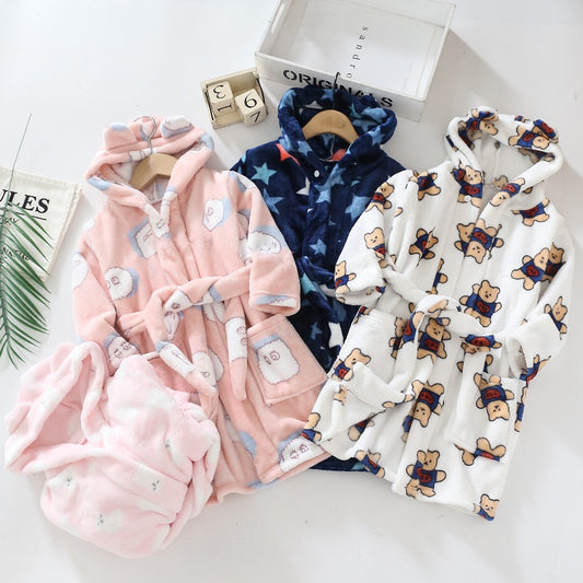 Szlafrok dziecięcy z kapturem z miękkiego materiału Szlafrok dziecięcy z kapturem z miękkiego materiału